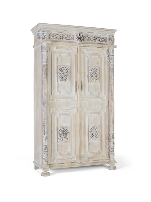 GINER Y COLOMER Armoire de deux portes en bois de manguier blanc vieilli